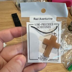 Red Aventurine Cross Necklace – Semi-Precious Gemstone